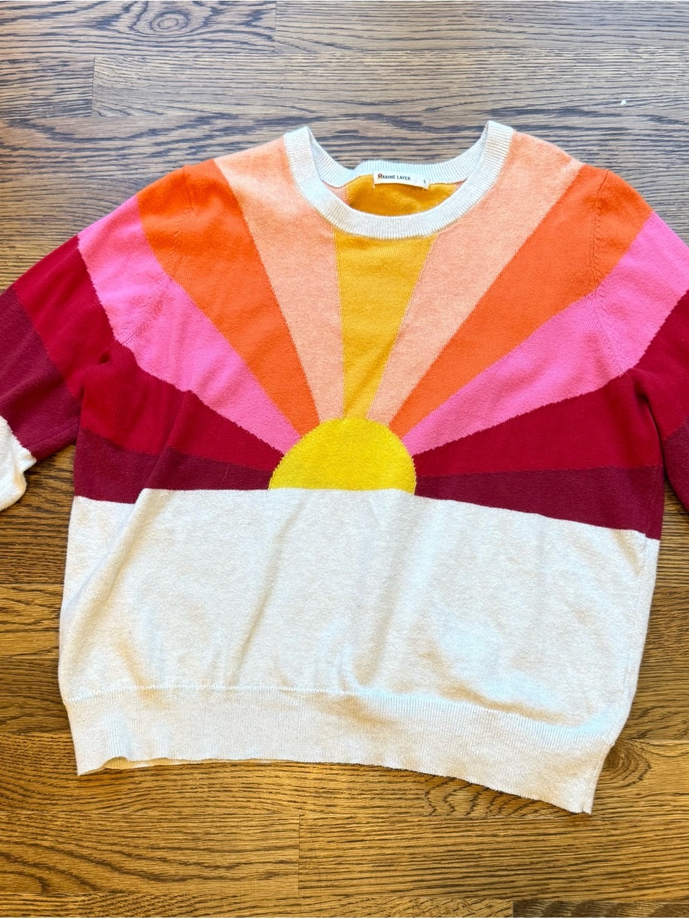Marine Layer Cream Crewneck Sweater with Sunset Color Block